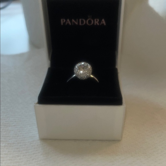 Pandora Jewelry - Pandora Silver Ring with Clear Center and Pavé Halo